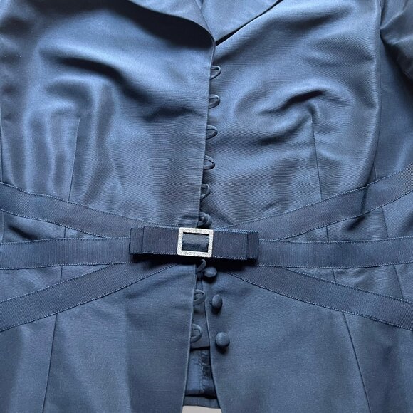 Rickie Freeman Teri Jon Size 16 Black Silk Wool Blend Corset Bow Blazer Jacket - Picture 2 of 11